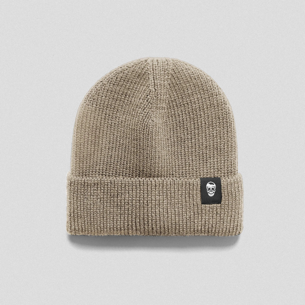 Ribbed Knit Skull Beanie - Tan